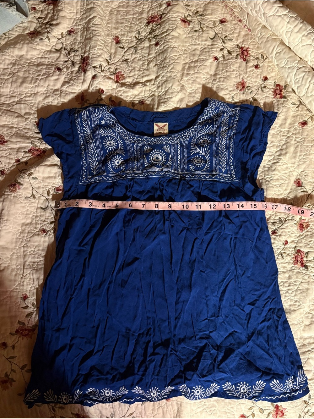Faded Glory Royal Blue Embroidered Cap-Sleeve Top - Picture 4 of 6